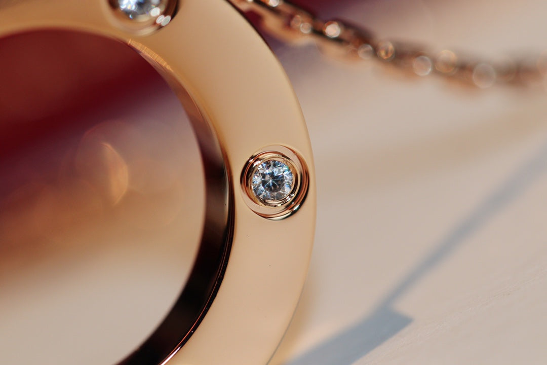 [⭐Corinne]LOVE NECKLACE 16MM 6 DIAMONDS PINK GOLD