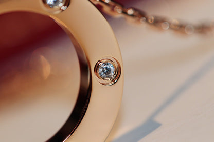 [⭐Corinne]LOVE NECKLACE 16MM 6 DIAMONDS PINK GOLD