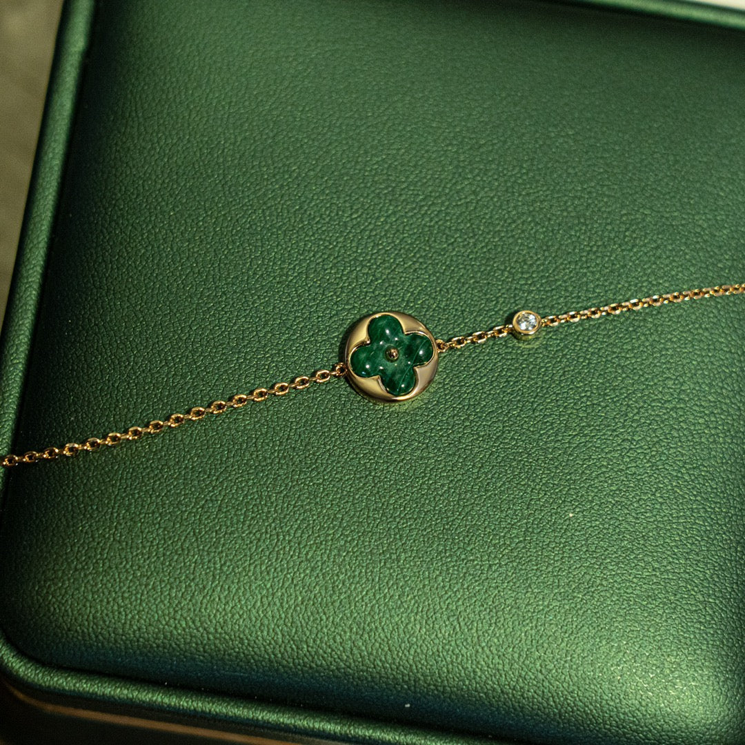 [⭐Corinne]SUN MALACHITE 1 DIAMOND PINK GOLD BRACELET
