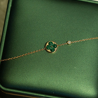 [⭐Corinne]SUN MALACHITE 1 DIAMOND PINK GOLD BRACELET