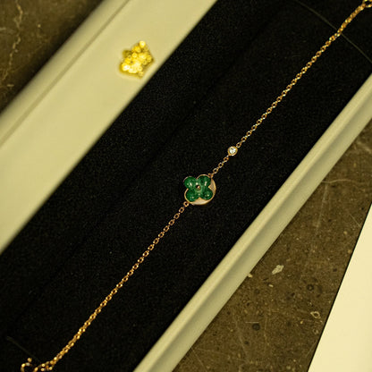 [⭐Corinne]SUN MALACHITE 1 DIAMOND PINK GOLD BRACELET
