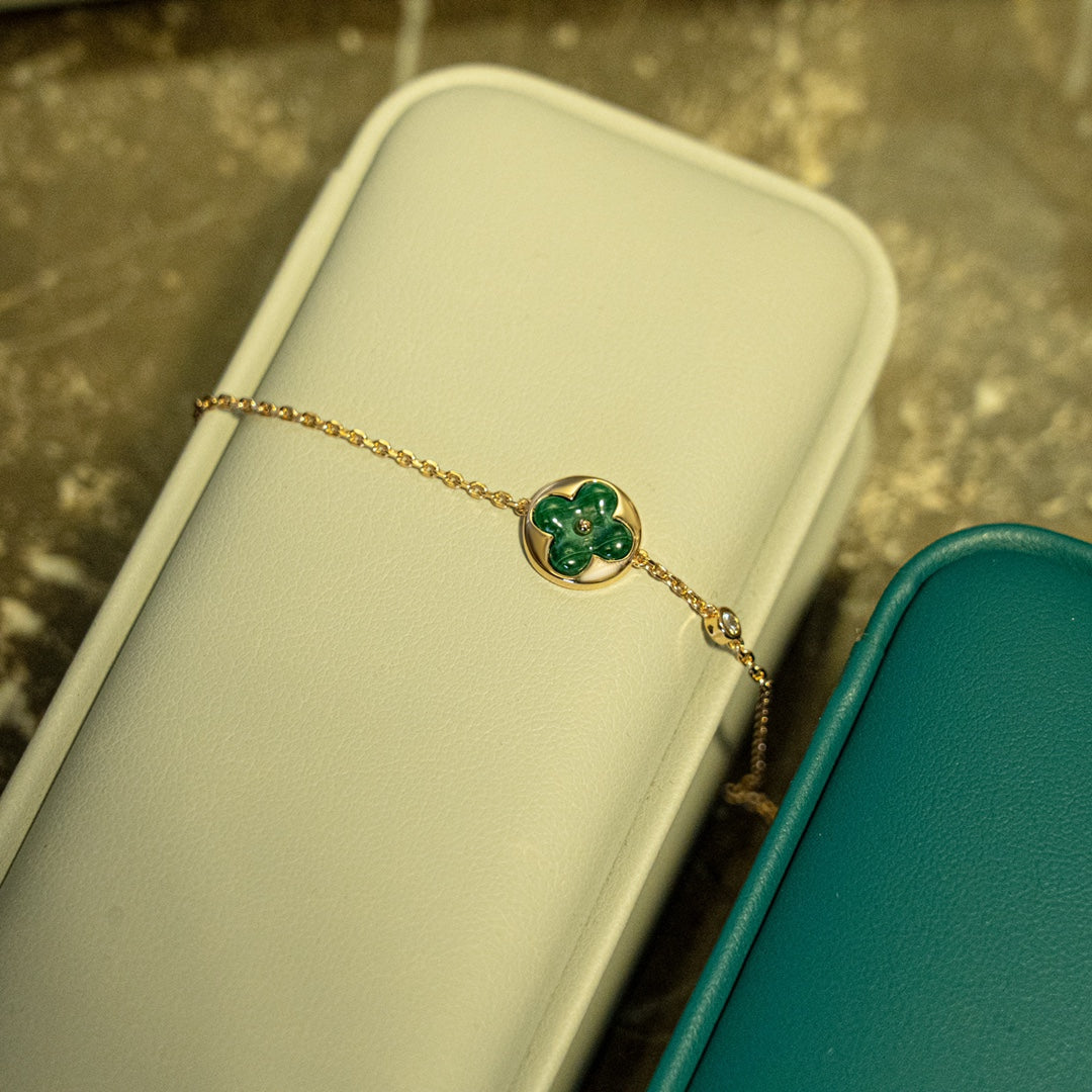 [⭐Corinne]SUN MALACHITE 1 DIAMOND PINK GOLD BRACELET