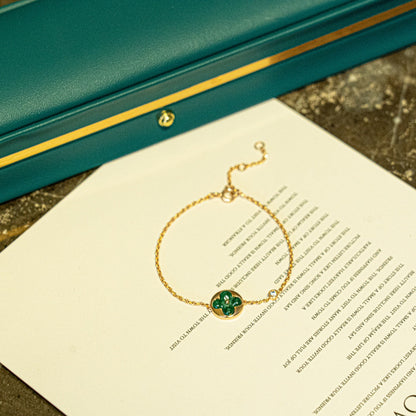 [⭐Corinne]SUN MALACHITE 1 DIAMOND PINK GOLD BRACELET