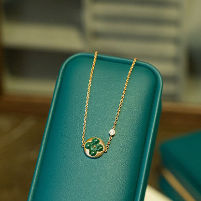 [⭐Corinne]SUN MALACHITE 1 DIAMOND PINK GOLD BRACELET