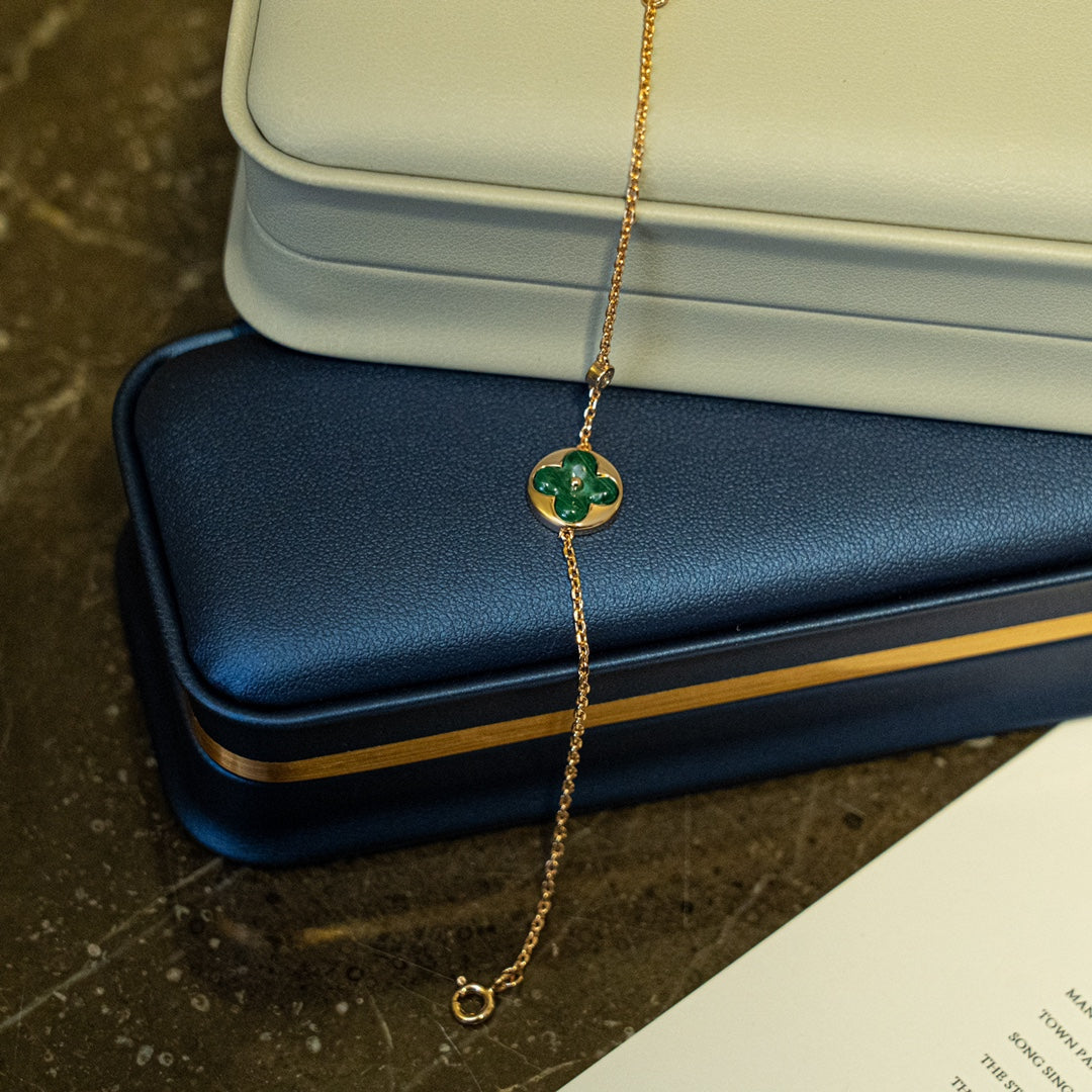 [⭐Corinne]SUN MALACHITE 1 DIAMOND PINK GOLD BRACELET