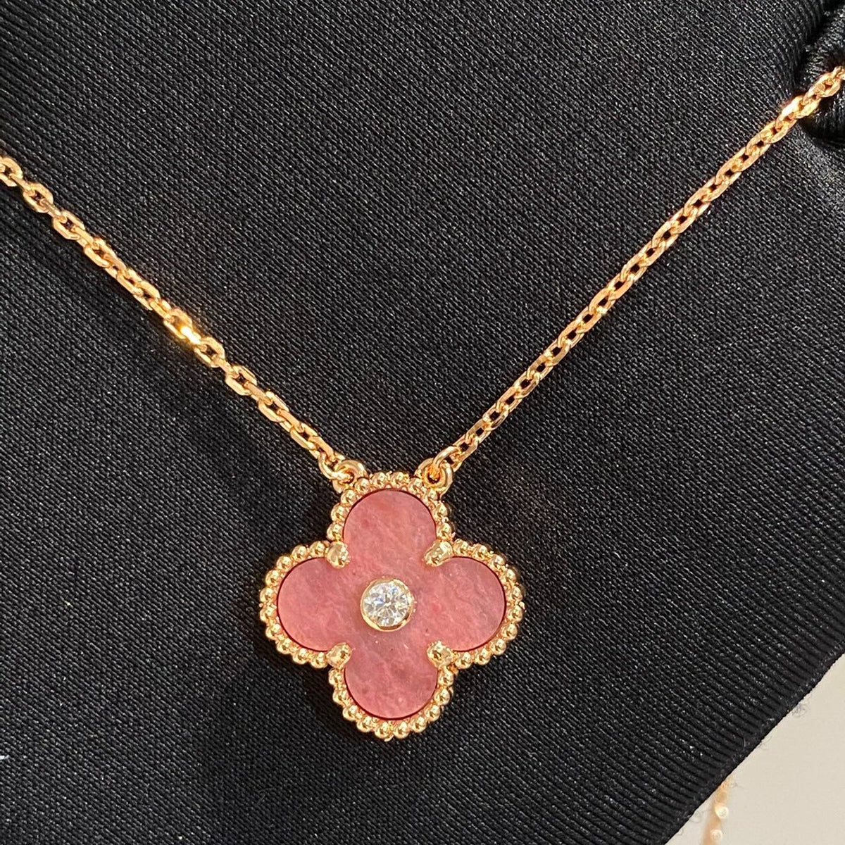 [⭐Corinne]CLOVER 15MM DIAMOND RHODONITE NECKLACE