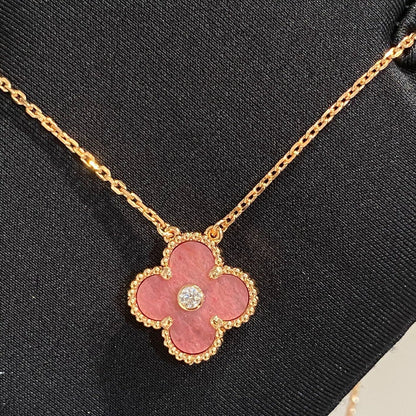 [⭐Corinne]CLOVER 15MM DIAMOND RHODONITE NECKLACE
