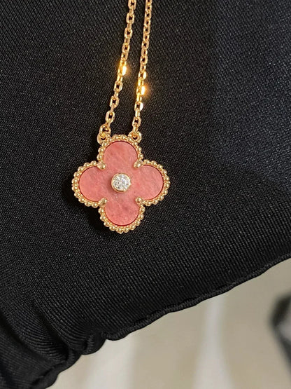 [⭐Corinne]CLOVER 15MM DIAMOND RHODONITE NECKLACE