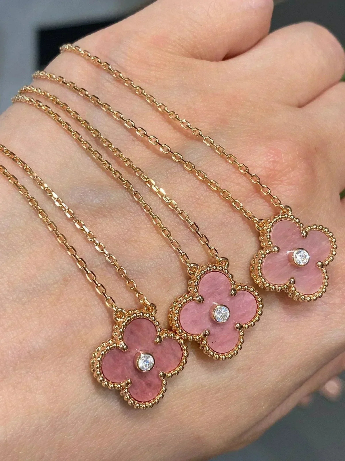 [⭐Corinne]CLOVER 15MM DIAMOND RHODONITE NECKLACE