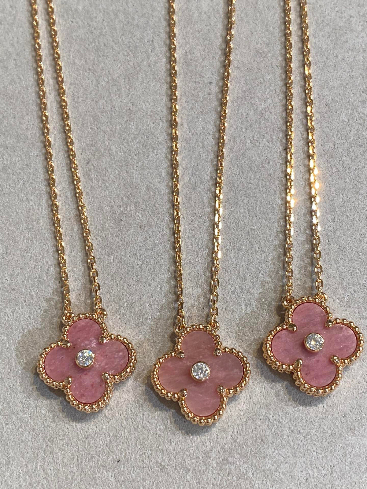 [⭐Corinne]CLOVER 15MM DIAMOND RHODONITE NECKLACE