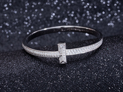 [Corinne]WIDE DIAMONDS HINGED BANGLE SILVER