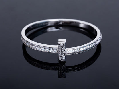 [Corinne]WIDE DIAMONDS HINGED BANGLE SILVER