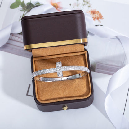 [Corinne]WIDE DIAMONDS HINGED BANGLE SILVER