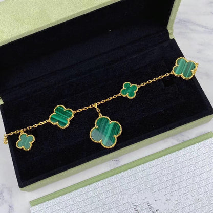 [⭐Corinne]MAGIC CLOVER MALACHITE GOLD BRACELET 5 MOTIFS