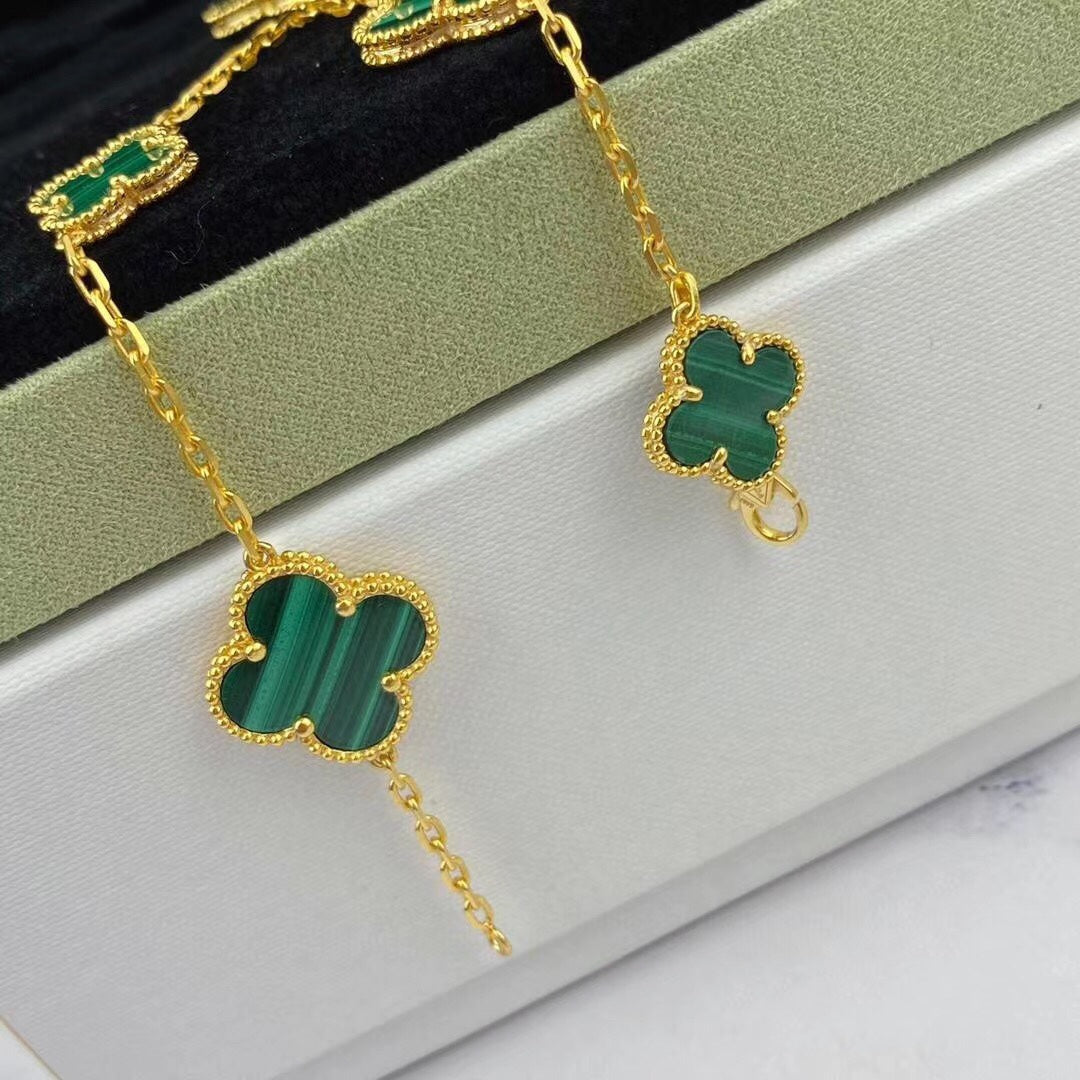 [⭐Corinne]MAGIC CLOVER MALACHITE GOLD BRACELET 5 MOTIFS