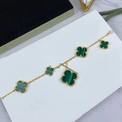 [⭐Corinne]MAGIC CLOVER MALACHITE GOLD BRACELET 5 MOTIFS
