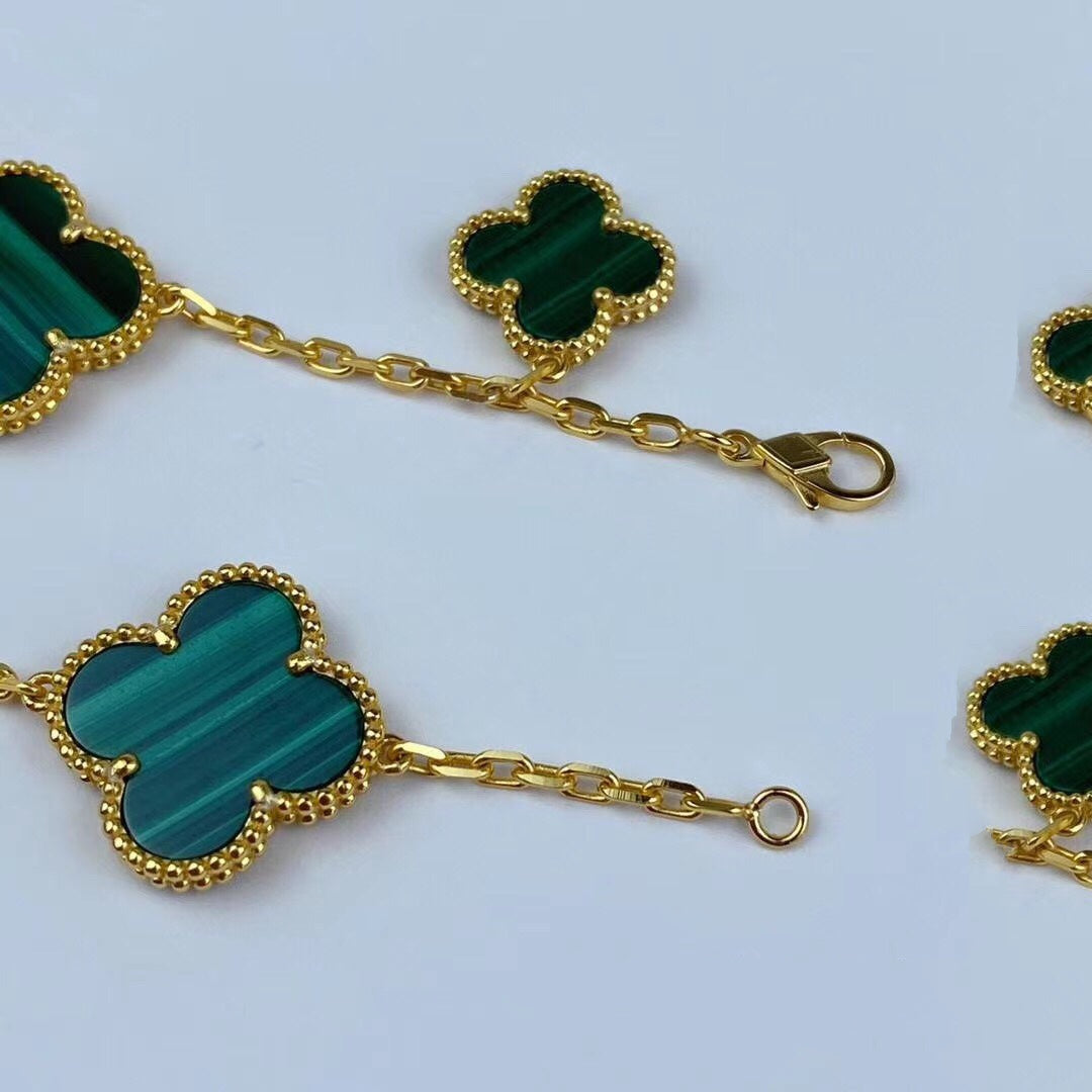 [⭐Corinne]MAGIC CLOVER MALACHITE GOLD BRACELET 5 MOTIFS