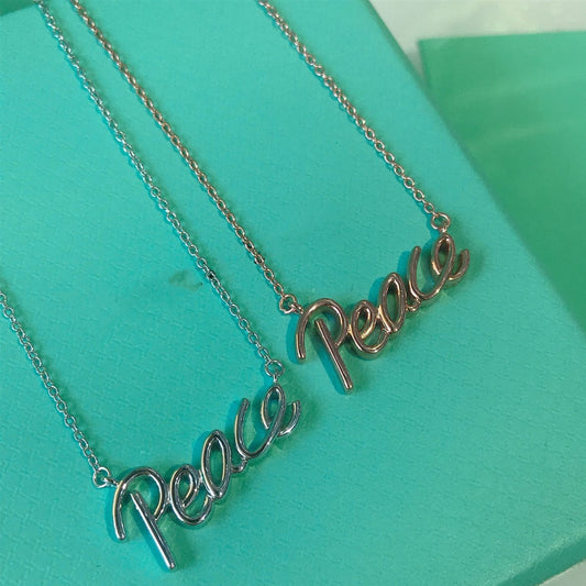 [Corinne]PEACE TEXT PEDANT NECKLACE