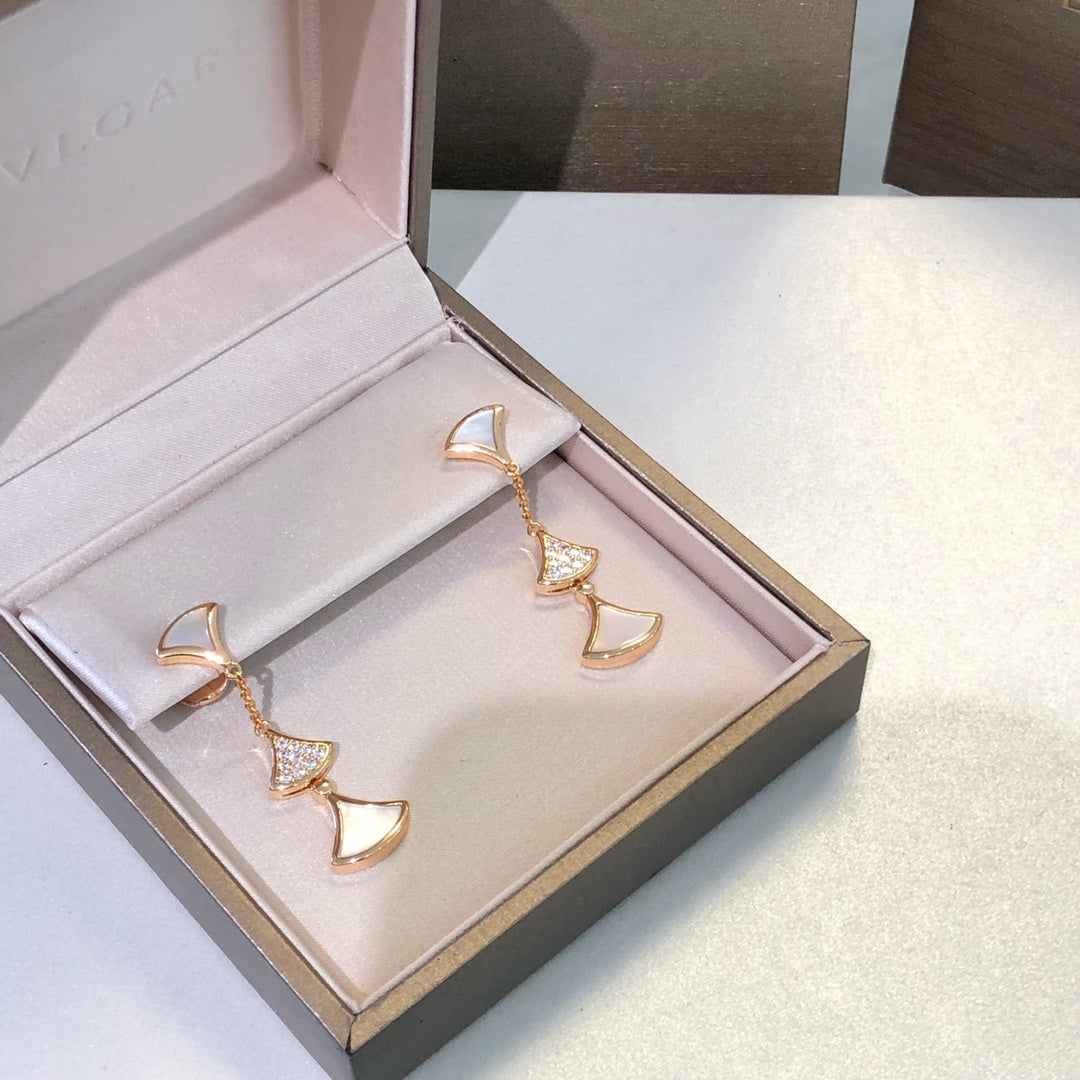 [⭐Corinne]DREAM EARRINGS 3 MOTIFS DIAMOND MOP PINK GOLD