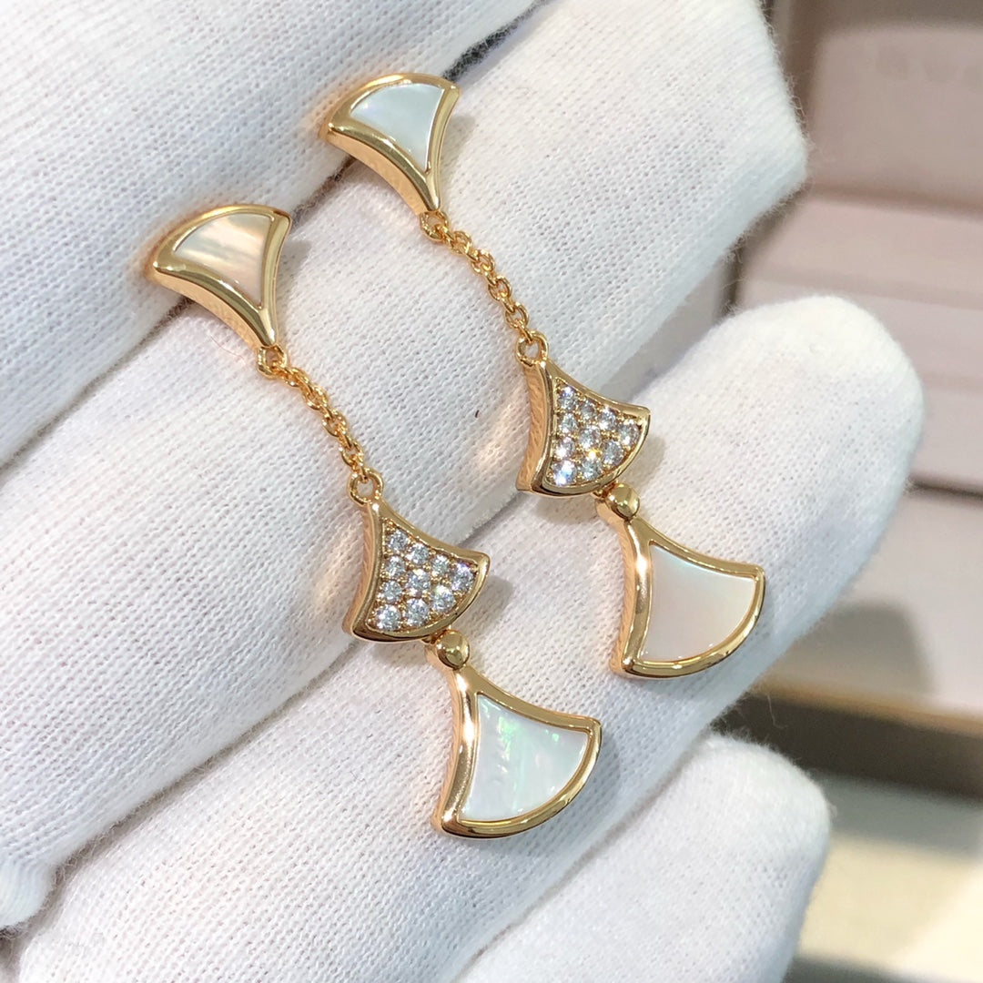 [⭐Corinne]DREAM EARRINGS 3 MOTIFS DIAMOND MOP PINK GOLD