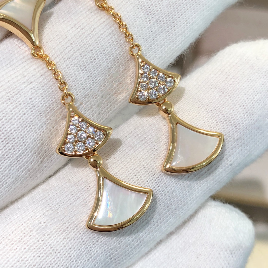 [⭐Corinne]DREAM EARRINGS 3 MOTIFS DIAMOND MOP PINK GOLD