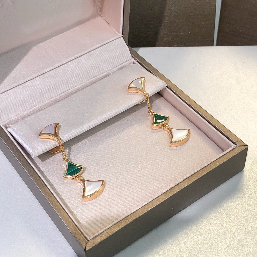 [⭐Corinne]DREAM EARRINGS 3 MOTIFS MALACHITE MOP PINK GOLD
