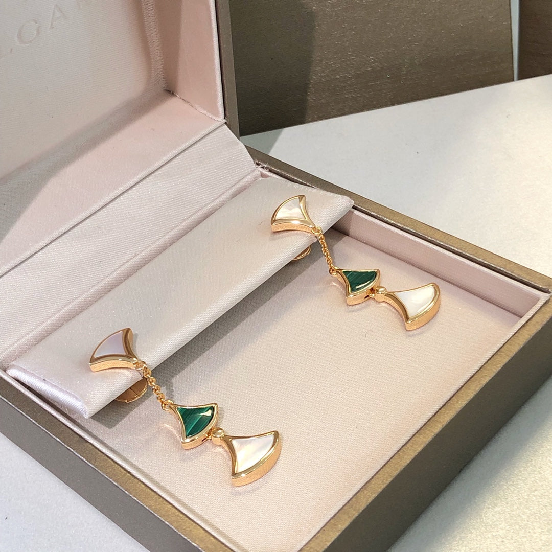 [⭐Corinne]DREAM EARRINGS 3 MOTIFS MALACHITE MOP PINK GOLD