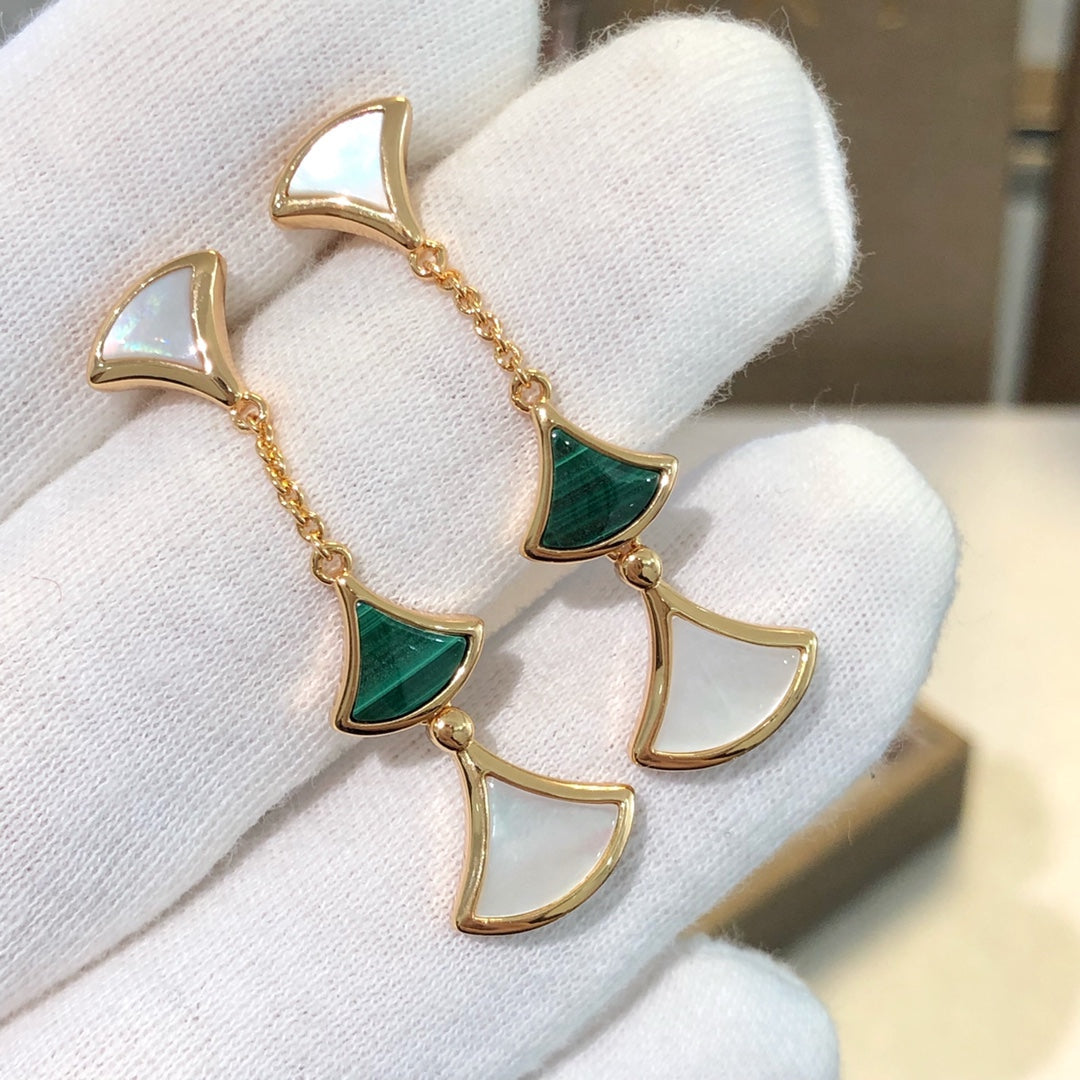 [⭐Corinne]DREAM EARRINGS 3 MOTIFS MALACHITE MOP PINK GOLD