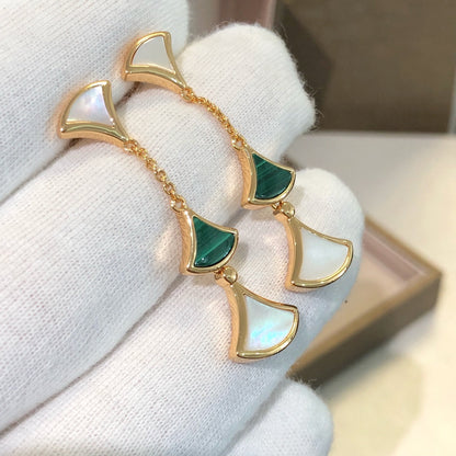 [⭐Corinne]DREAM EARRINGS 3 MOTIFS MALACHITE MOP PINK GOLD