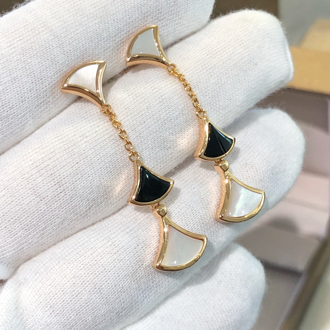 [⭐Corinne]DREAM EARRINGS 3 MOTIFS ONYX MOP PINK GOLD