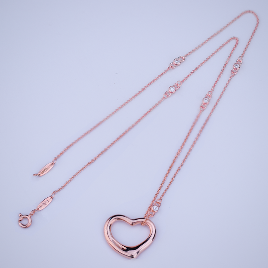 [Corinne]OPEN HEART PEDANT PINK GOLD NECKLACE