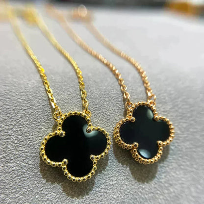[⭐Corinne]CLOVER 15MM BLACK ONYX SINGLE FLOWER NECKLACE