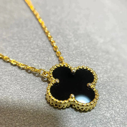 [⭐Corinne]CLOVER 15MM BLACK ONYX SINGLE FLOWER NECKLACE