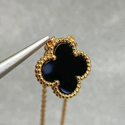 [⭐Corinne]CLOVER 15MM BLACK ONYX SINGLE FLOWER NECKLACE