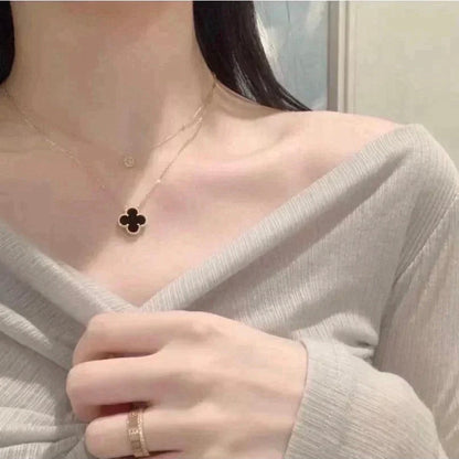 [⭐Corinne]CLOVER 15MM BLACK ONYX SINGLE FLOWER NECKLACE