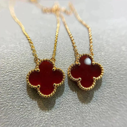 [⭐Corinne]CLOVER 15MM CARNELIAN SINGLE FLOWER NECKLACE