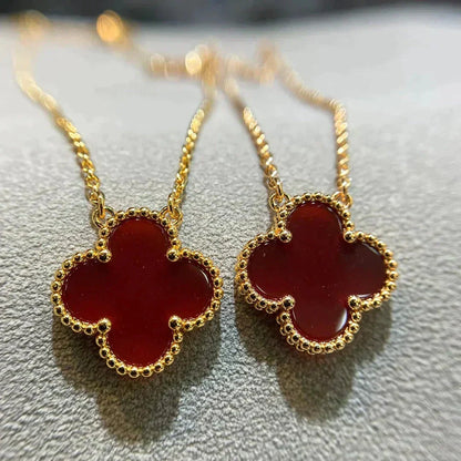[⭐Corinne]CLOVER 15MM CARNELIAN SINGLE FLOWER NECKLACE