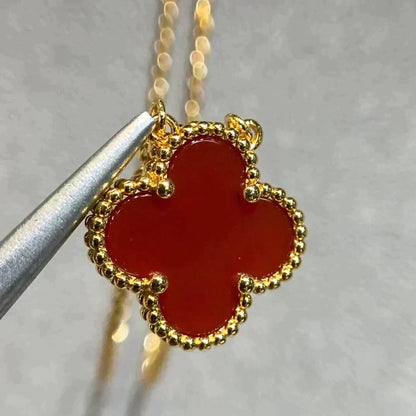 [⭐Corinne]CLOVER 15MM CARNELIAN SINGLE FLOWER NECKLACE