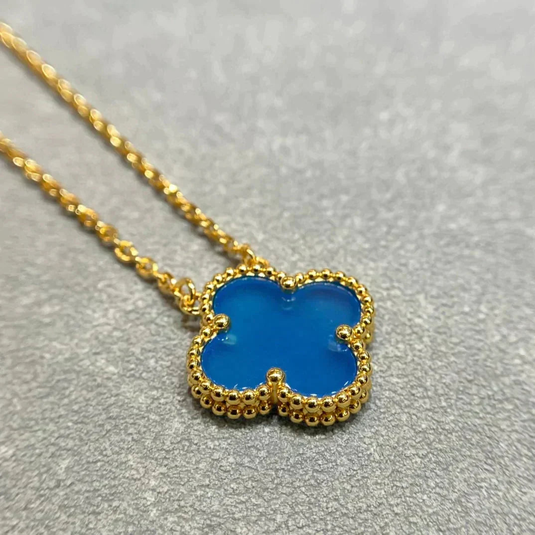 [⭐Corinne]CLOVER 15MM BLUE AGATE NECKLACE
