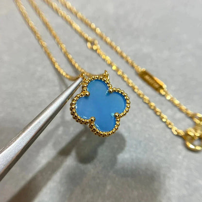 [⭐Corinne]CLOVER 15MM BLUE AGATE NECKLACE