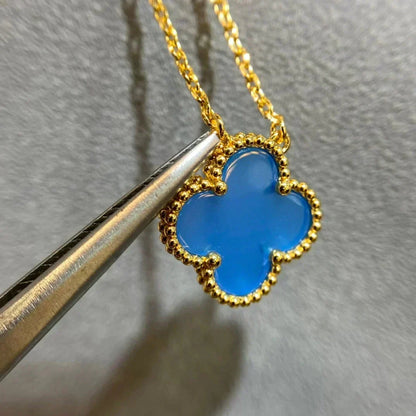 [⭐Corinne]CLOVER 15MM BLUE AGATE NECKLACE
