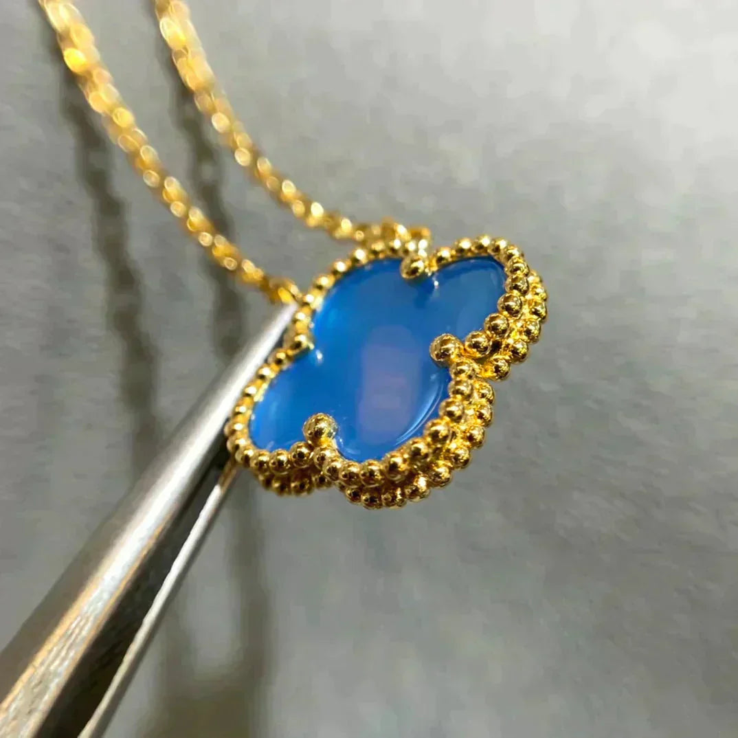 [⭐Corinne]CLOVER 15MM BLUE AGATE NECKLACE