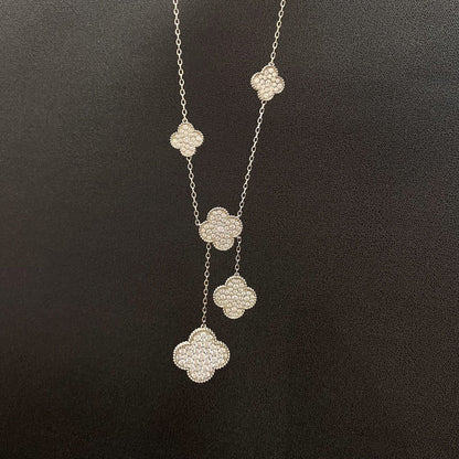 [⭐Corinne]CLOVER 5 MOTIFS SILVER DIAMONDS NECKLACE