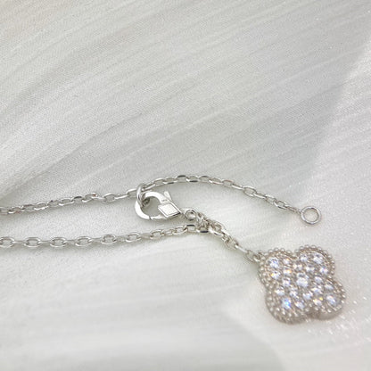 [⭐Corinne]CLOVER 5 MOTIFS SILVER DIAMONDS NECKLACE