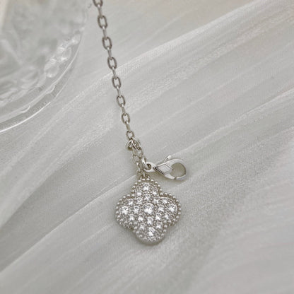 [⭐Corinne]CLOVER 5 MOTIFS SILVER DIAMONDS NECKLACE