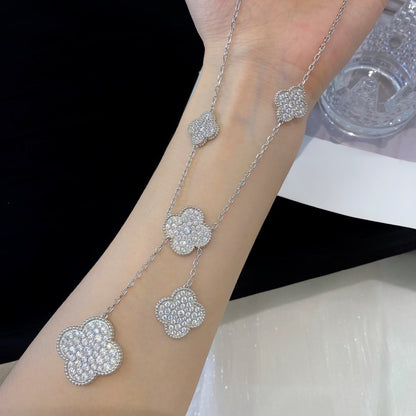 [⭐Corinne]CLOVER 5 MOTIFS SILVER DIAMONDS NECKLACE
