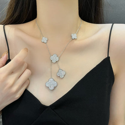 [⭐Corinne]CLOVER 5 MOTIFS SILVER DIAMONDS NECKLACE