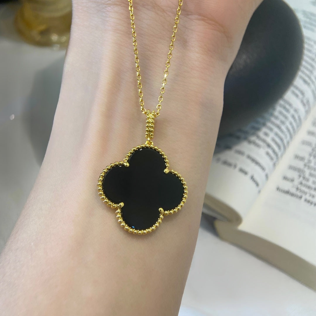 [⭐Corinne]CLOVER 25MM NECKLACE GOLD ONYX