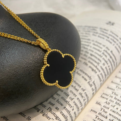 [⭐Corinne]CLOVER 25MM NECKLACE GOLD ONYX