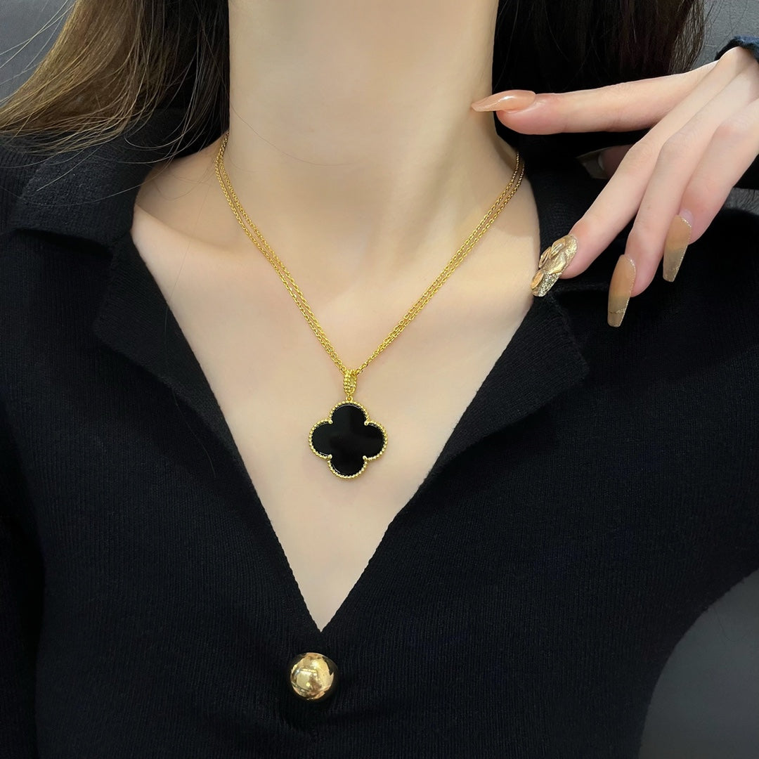 [⭐Corinne]CLOVER 25MM NECKLACE GOLD ONYX